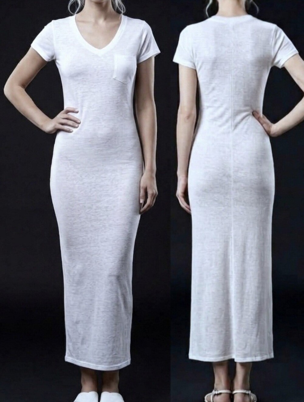 True Rock white short sleeve thin tshirt with pocket long maxi dress M NWT
